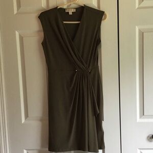 Michael Kors Olive Green Sleeveless Wrap-Style Midi Dress